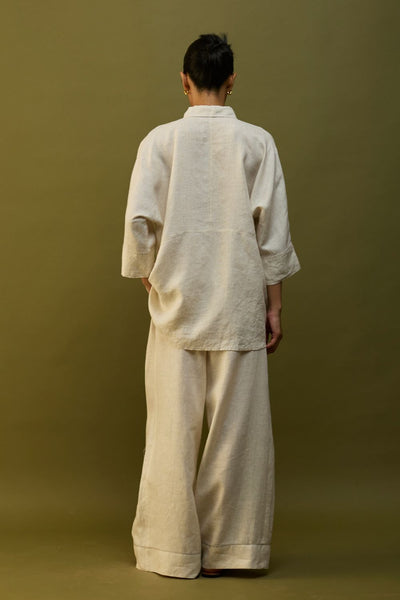 Sumire Curved Hem Linen Top - Off White