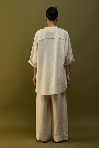 Sumire Curved Hem Linen Top - Off White