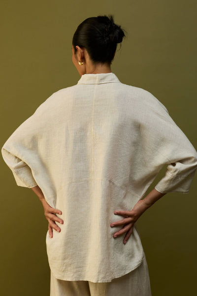 Sumire Curved Hem Linen Top - Off White