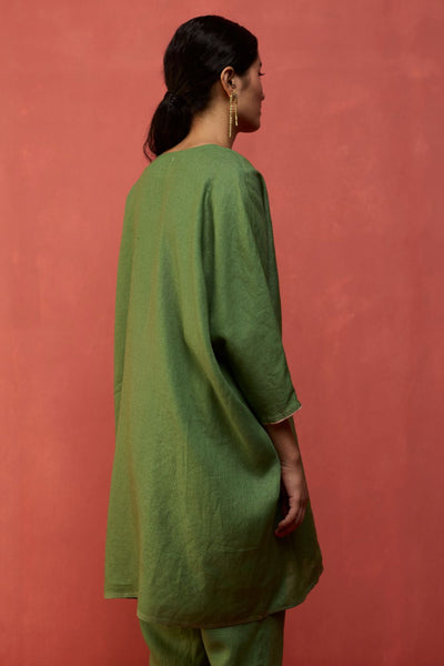 Etsu Yoke Linen Kurta - Fern Green