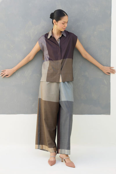Aana Cap-Sleeve Eri Silk Shirt -  Taupe Grey