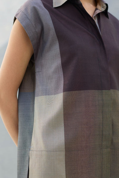 Aana Cap-Sleeve Eri Silk Shirt -  Taupe Grey