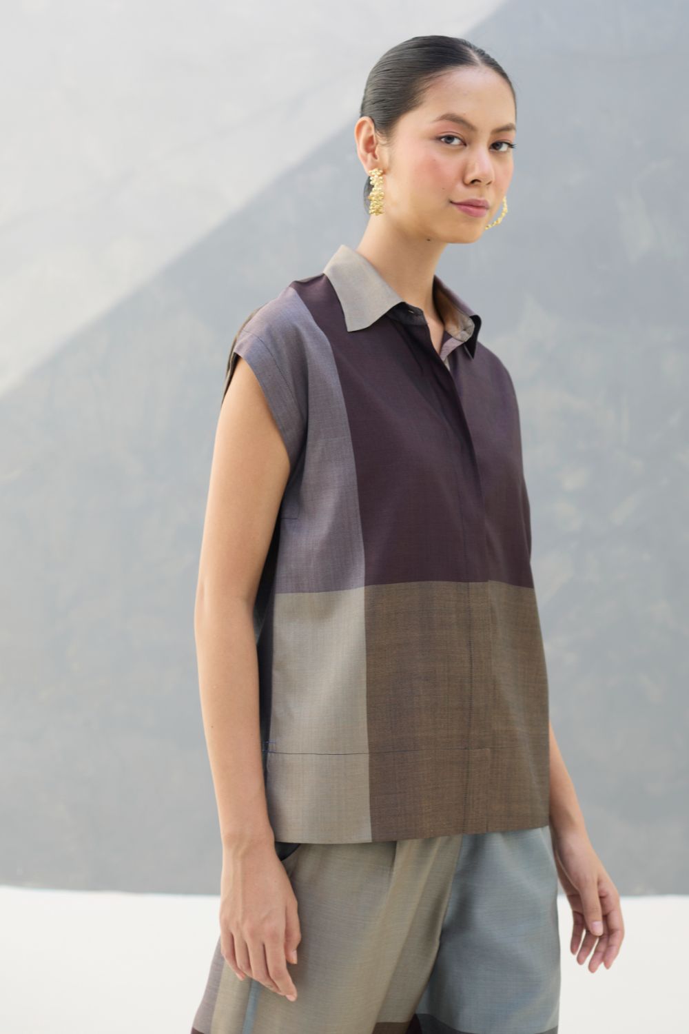 Aana Cap-Sleeve Eri Silk Shirt -  Taupe Grey