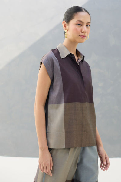 Aana Cap-Sleeve Eri Silk Shirt -  Taupe Grey
