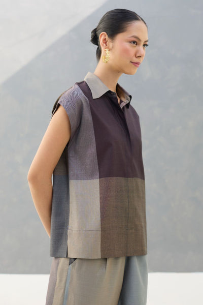 Aana Cap-Sleeve Eri Silk Shirt -  Taupe Grey