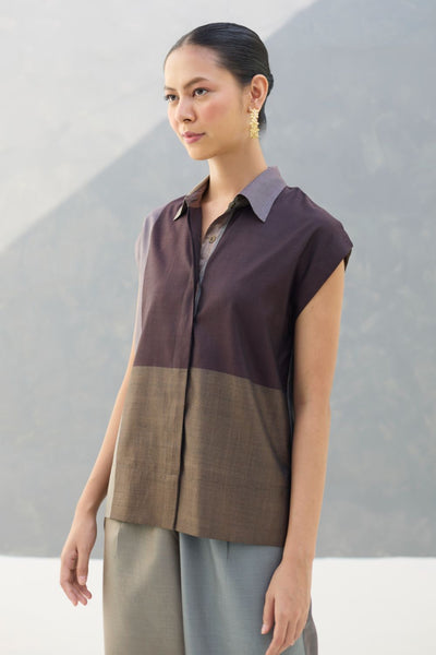 Aana Cap-Sleeve Eri Silk Shirt -  Taupe Grey