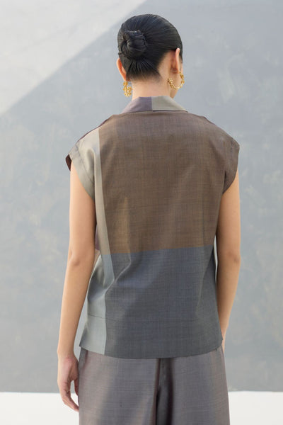 Aana Cap-Sleeve Eri Silk Shirt -  Taupe Grey