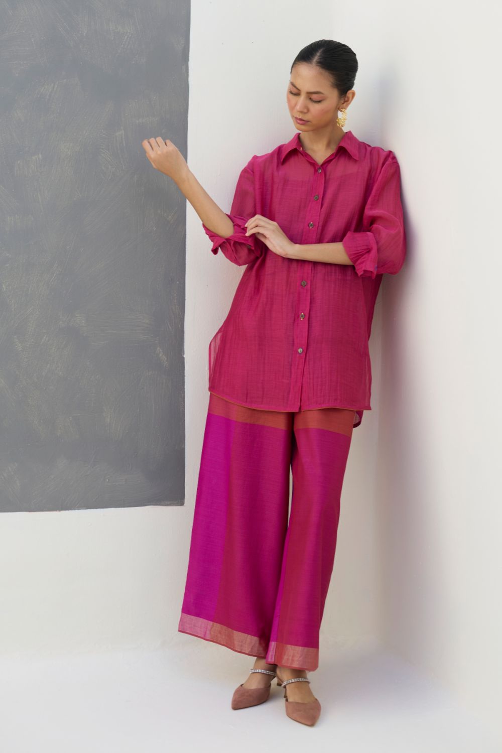 Nazo Sheer Silk Chanderi Shirt -  Rose