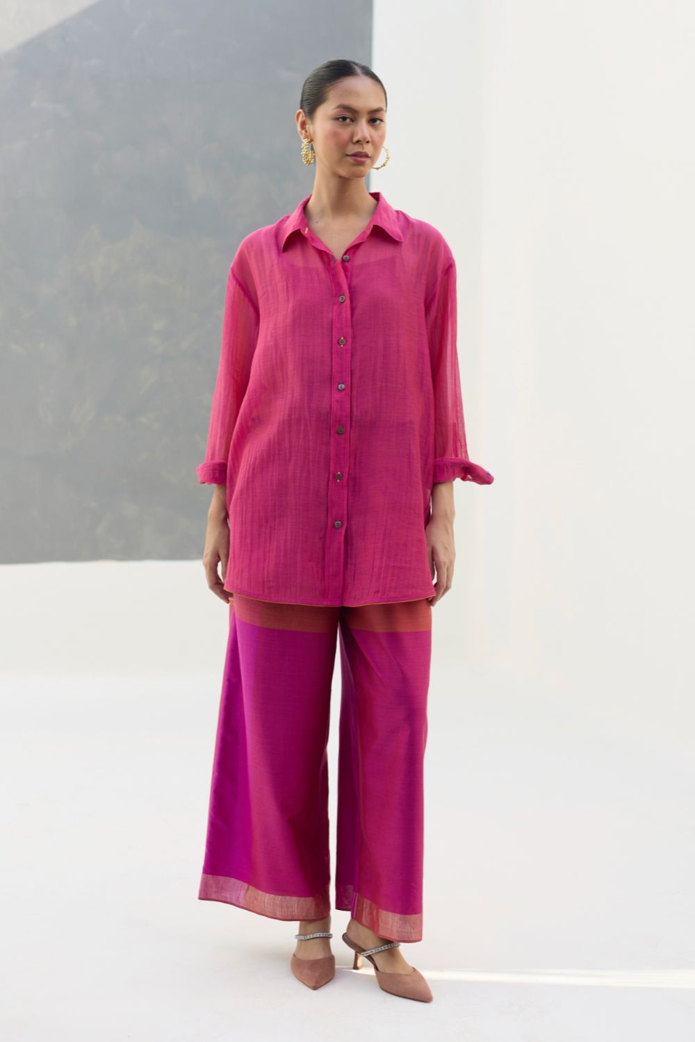 Nazo Sheer Silk Chanderi Shirt -  Rose