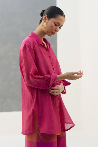 Nazo Sheer Silk Chanderi Shirt -  Rose