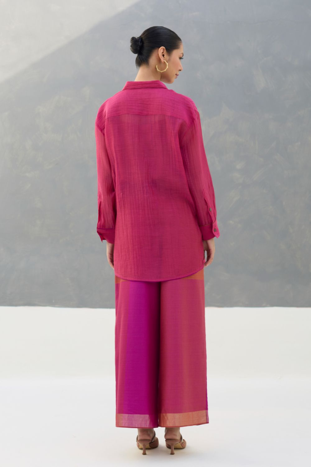 Nazo Sheer Silk Chanderi Shirt -  Rose