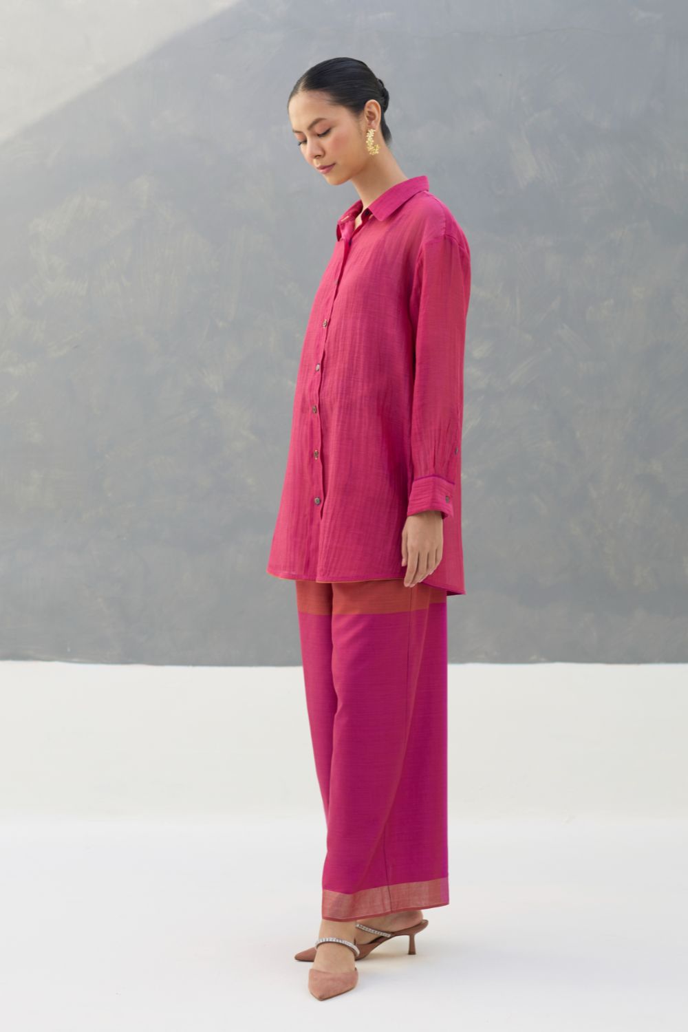 Nazo Sheer Silk Chanderi Shirt -  Rose