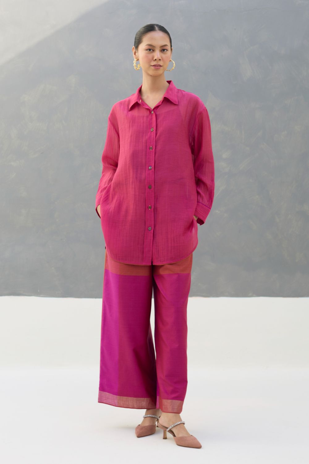 Nazo Sheer Silk Chanderi Shirt -  Rose