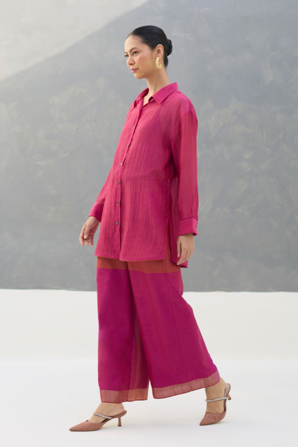 Nazo Sheer Silk Chanderi Shirt -  Rose