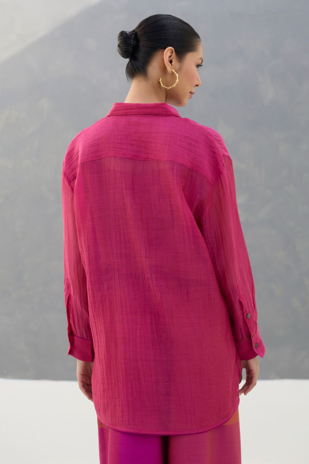 Nazo Sheer Silk Chanderi Shirt -  Rose