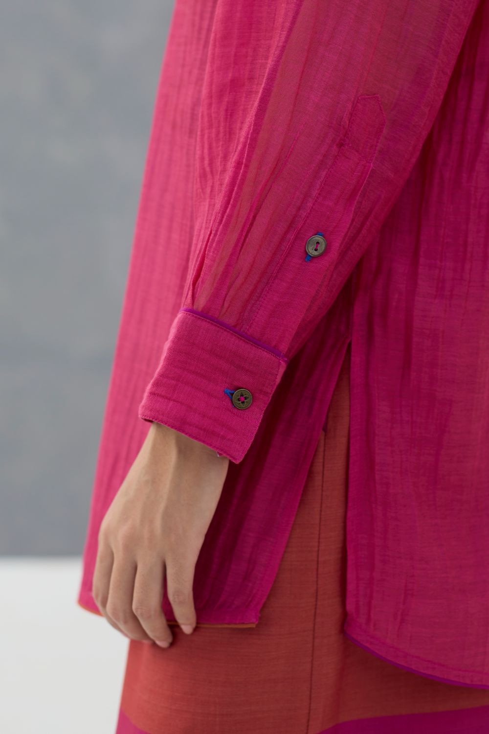 Nazo Sheer Silk Chanderi Shirt -  Rose