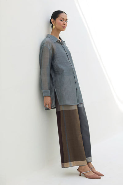 Nazo Sheer Silk Chanderi Shirt -  Grey
