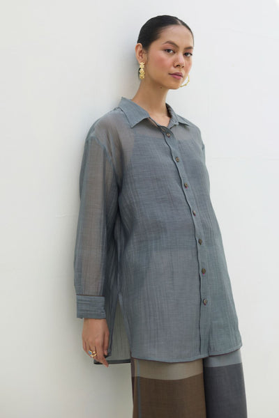 Nazo Sheer Silk Chanderi Shirt -  Grey