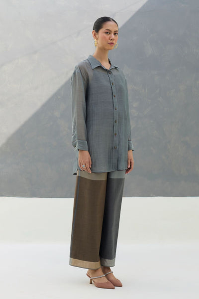 Nazo Sheer Silk Chanderi Shirt -  Grey