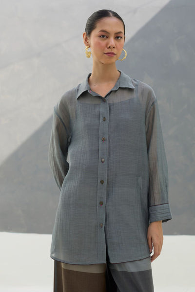 Nazo Sheer Silk Chanderi Shirt -  Grey