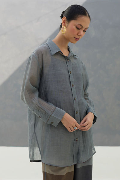Nazo Sheer Silk Chanderi Shirt -  Grey