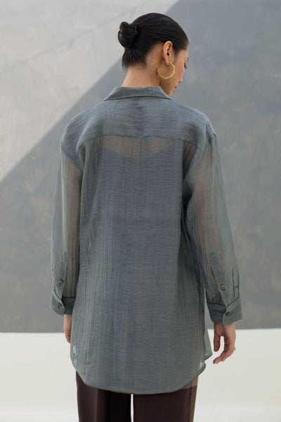 Nazo Sheer Silk Chanderi Shirt -  Grey