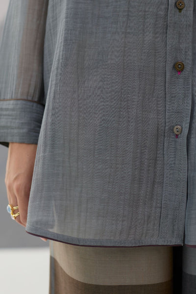 Nazo Sheer Silk Chanderi Shirt -  Grey