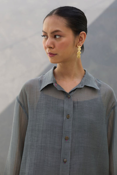 Nazo Sheer Silk Chanderi Shirt -  Grey