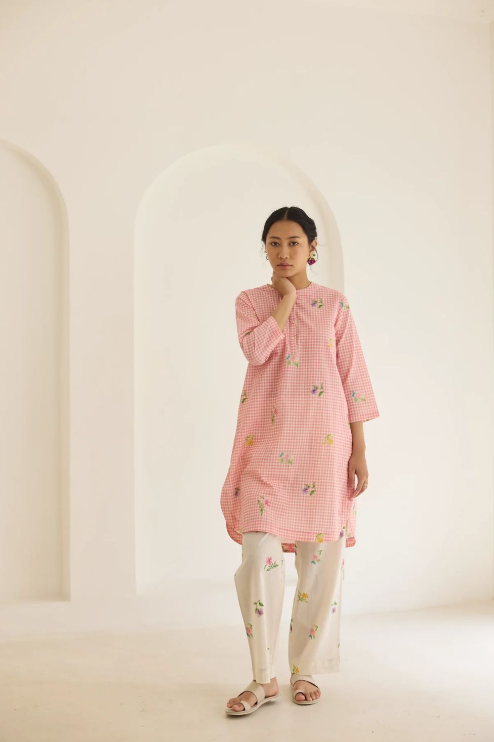 Pink Checks, Mallow Pants Short Kurta Set