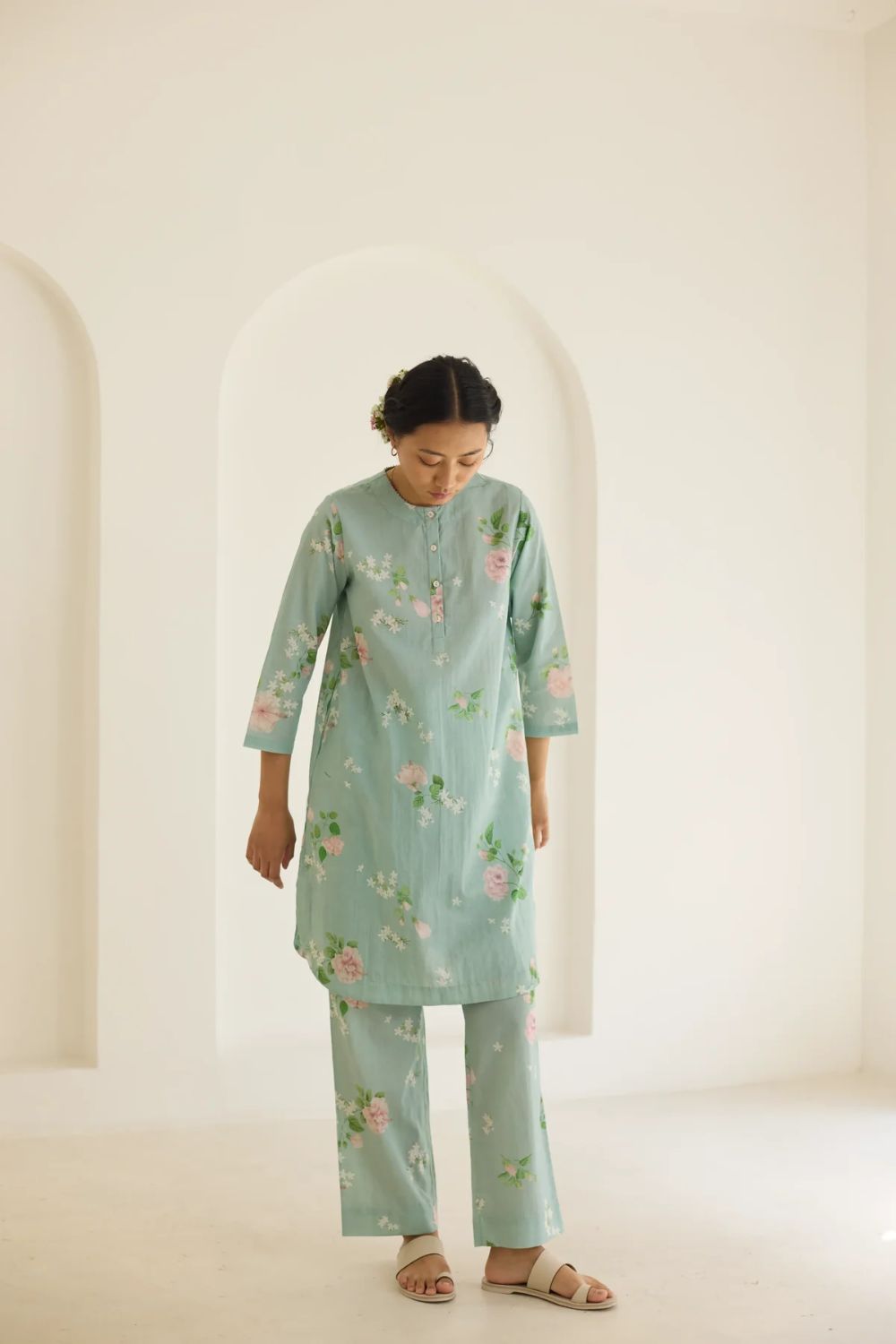 Pistachio Hibiscus Short Kurta Set