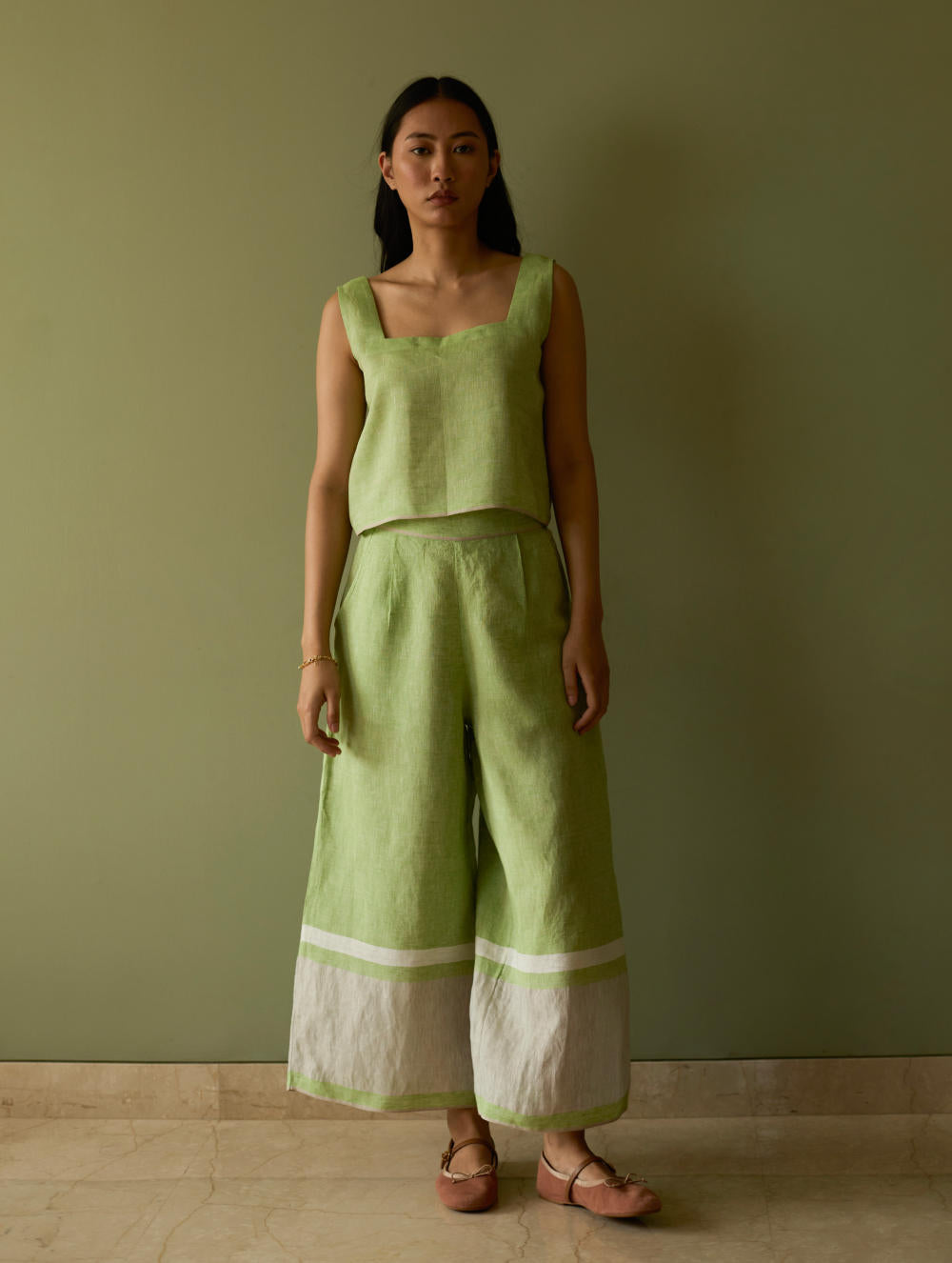 Della Border Linen Culottes-Meadow