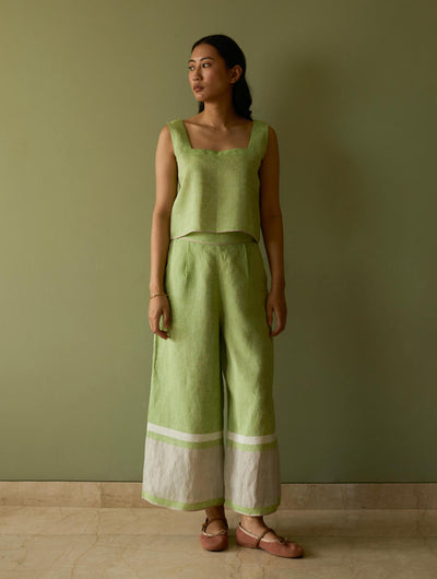 Della Border Linen Culottes-Meadow