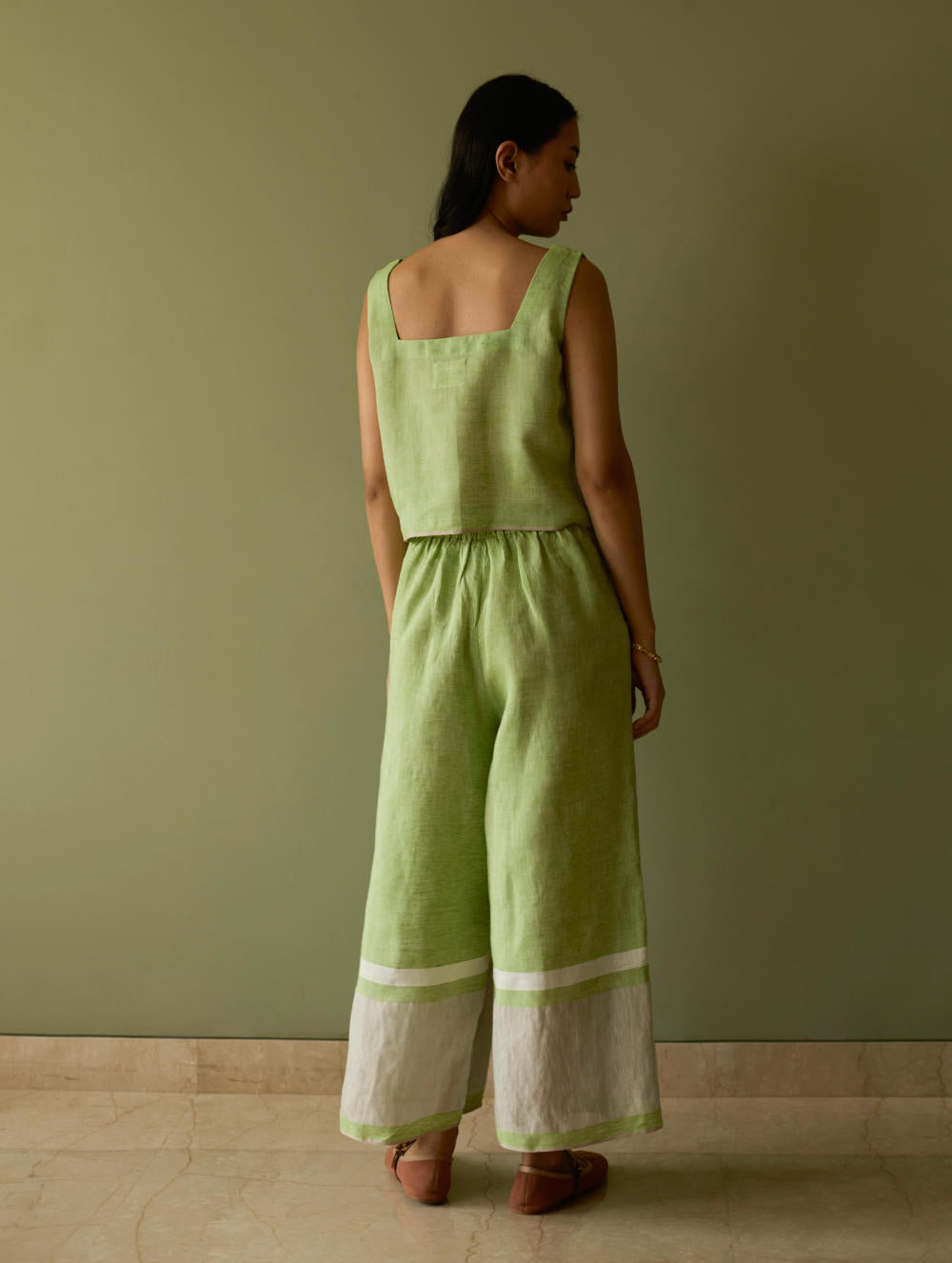 Della Border Linen Culottes-Meadow