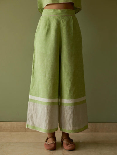 Della Border Linen Culottes-Meadow