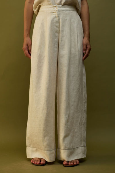 Mekko Pleated Linen Trousers - Off White