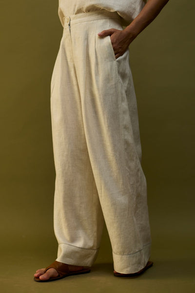 Mekko Pleated Linen Trousers - Off White