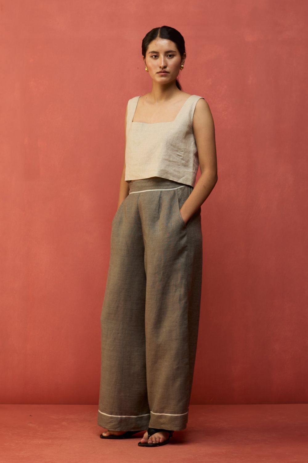 Emma Relaxed Fit Linen Pants - Grey