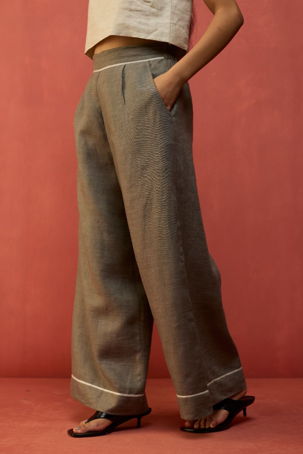 Emma Relaxed Fit Linen Pants - Grey