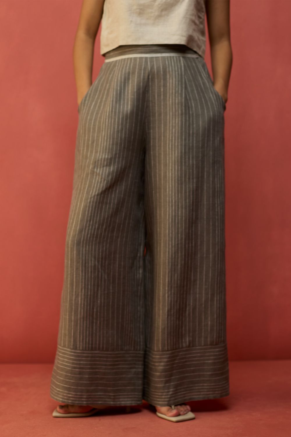 Emma Relaxed Fit Linen Pants - Grey