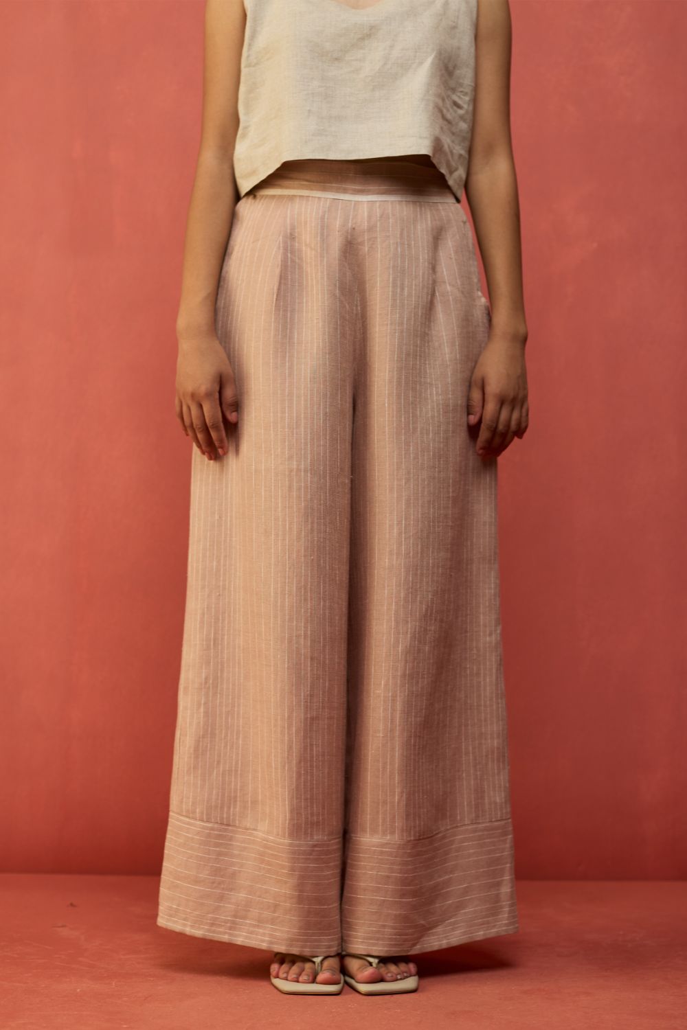 Juno Stripe Linen Pants - Dusty Rose