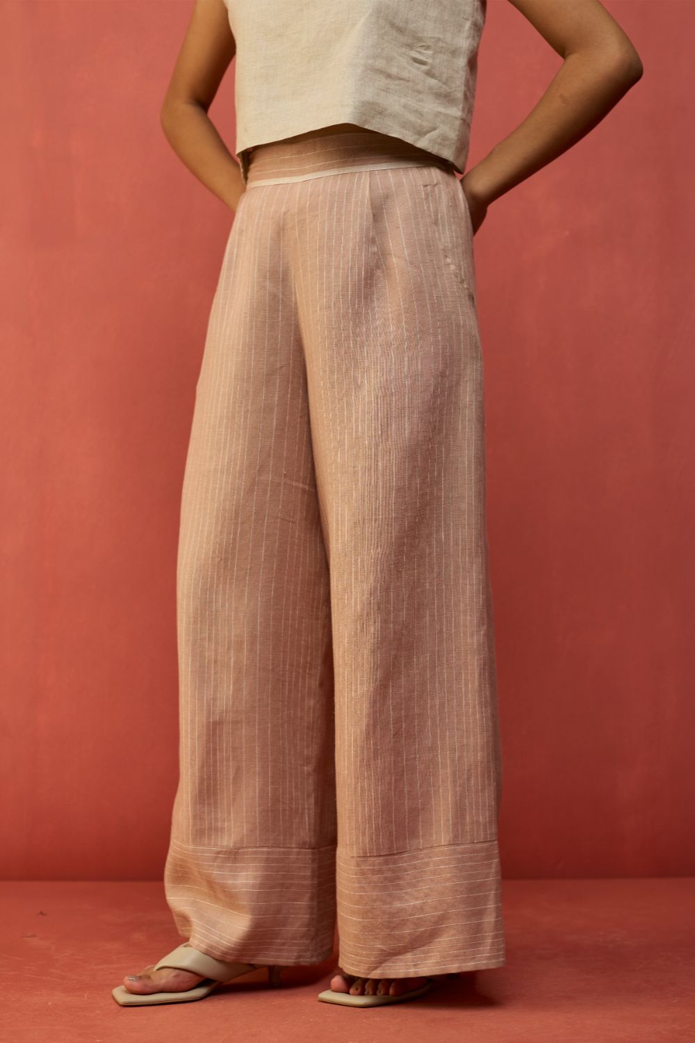 Juno Stripe Linen Pants - Dusty Rose