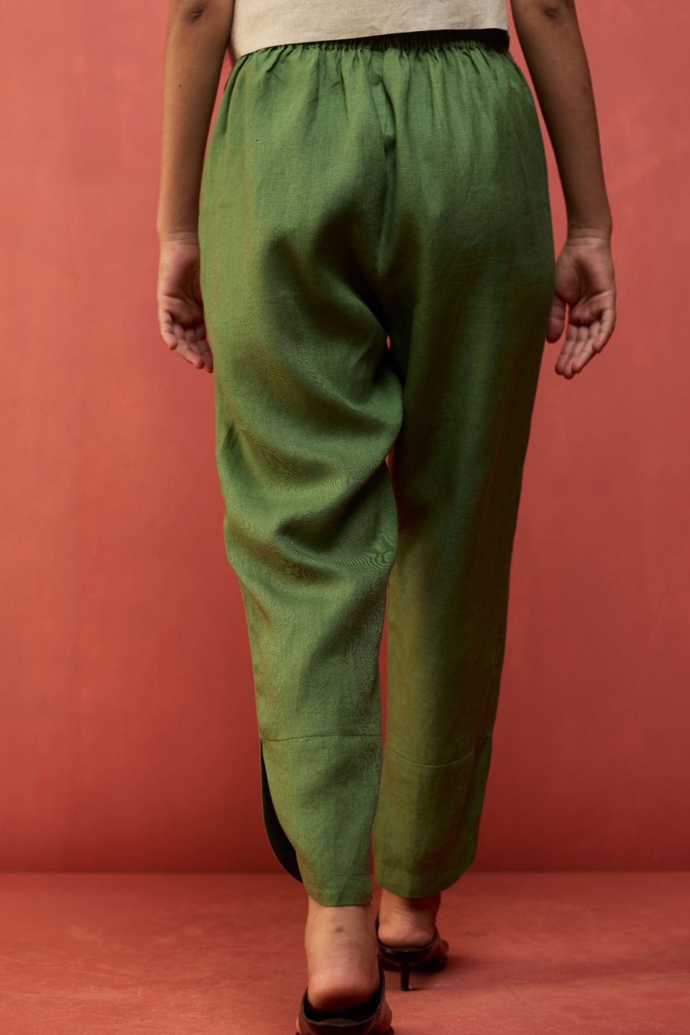 Ikis Overlapping Hem Linen Pants - Fern Green