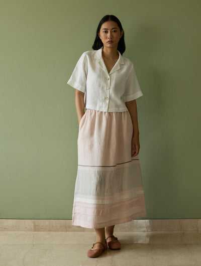 Ora Pleated Border Linen Skirt-Blush