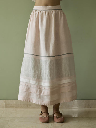 Ora Pleated Border Linen Skirt-Blush