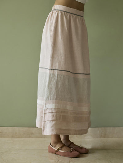 Ora Pleated Border Linen Skirt-Blush