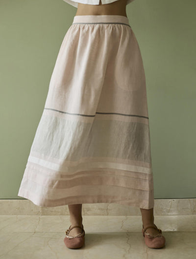 Ora Pleated Border Linen Skirt-Blush