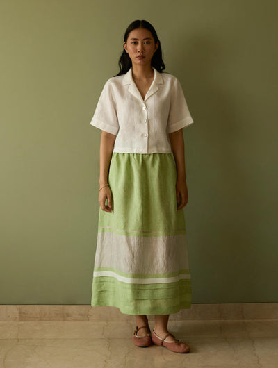 Ora Pleated Border Linen Skirt-Meadow