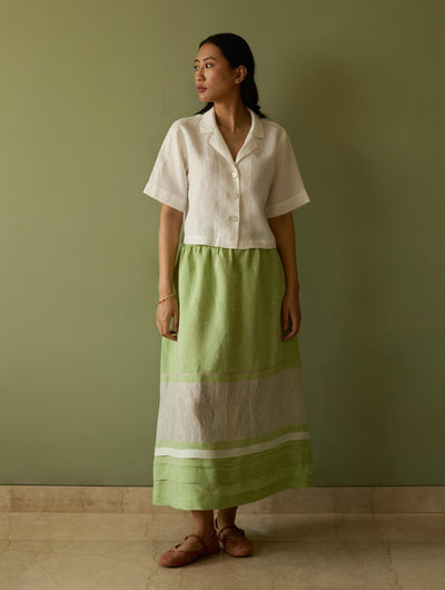 Ora Pleated Border Linen Skirt-Meadow