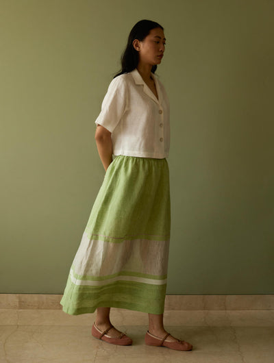 Ora Pleated Border Linen Skirt-Meadow