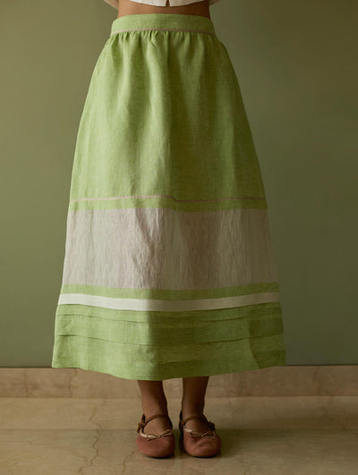 Ora Pleated Border Linen Skirt-Meadow
